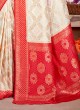 Off-White And Red Color Banarasi Silk Saree